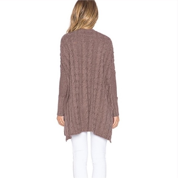 Free People Easy Cable V-neck Knit Sweater Brown Mushroom XS Tunic Oversized - Picture 5 of 14